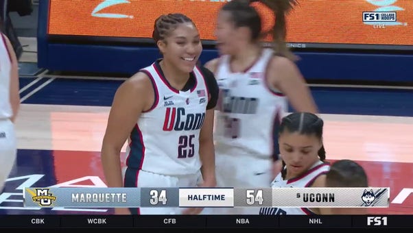 Paige Bueckers finds Ice Brady for a buzzer beater 3-pointer as UConn leads 54-34 vs. Marquette