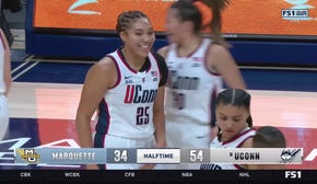 Paige Bueckers finds Ice Brady for a buzzer beater 3-pointer as UConn leads 54-34 vs. Marquette